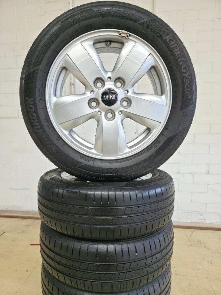 Mini Cooper velgen + banden 175/65/15 Hankook, Ophalen, Gebruikt, 15 inch, 175 mm