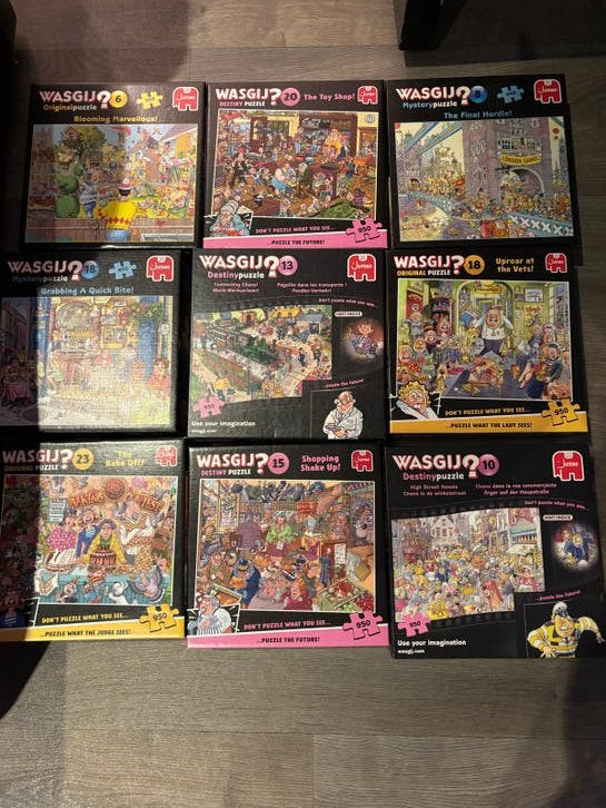 Grote collectie WASGIJ? puzzels - Diverse edities, Ophalen, 500 t/m 1500 stukjes, Gebruikt, Legpuzzel