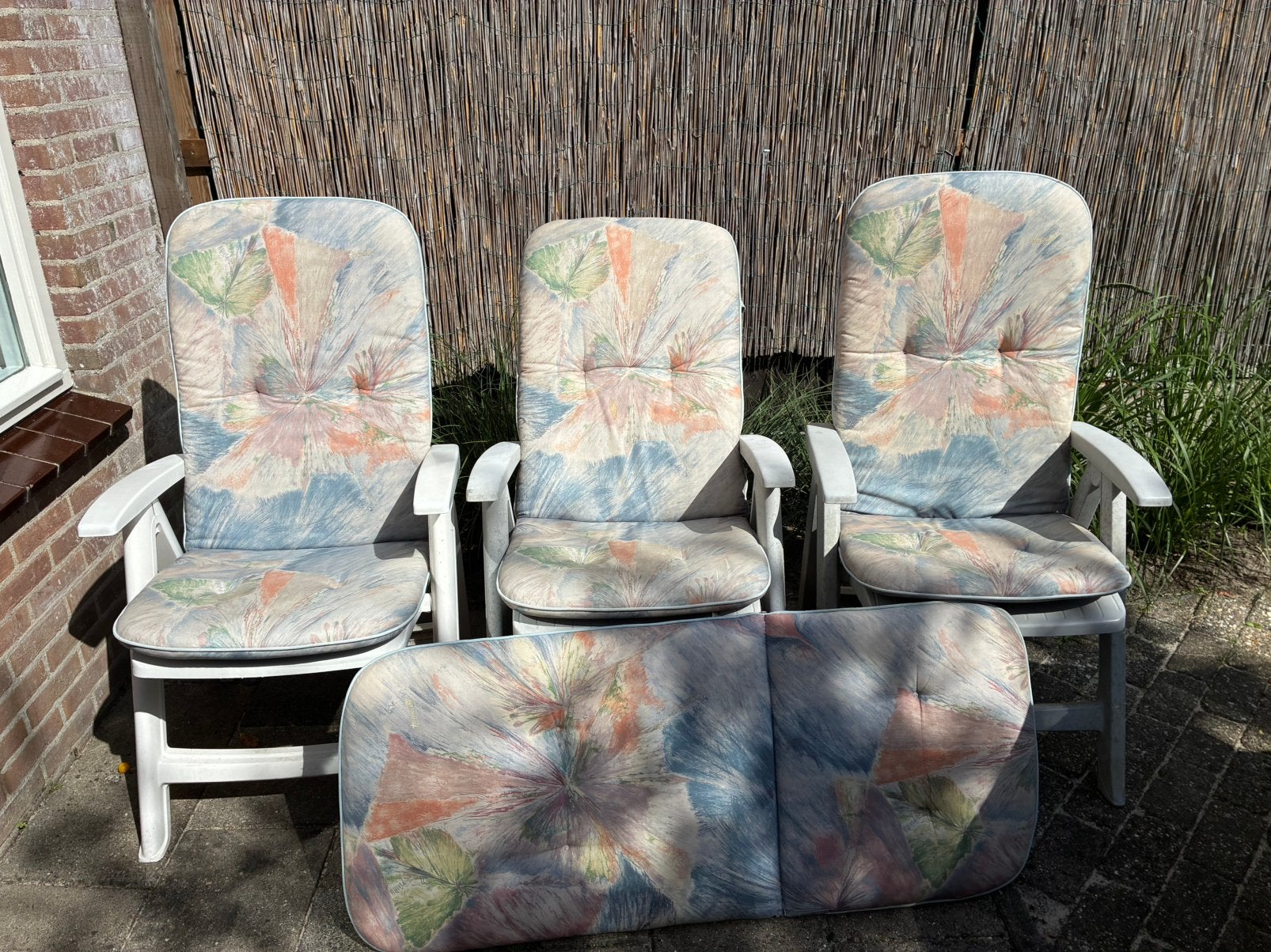 3 x Hartman verstelbare tuinstoelen met kussens, Ophalen, Gebruikt, Kunststof, Inklapbaar