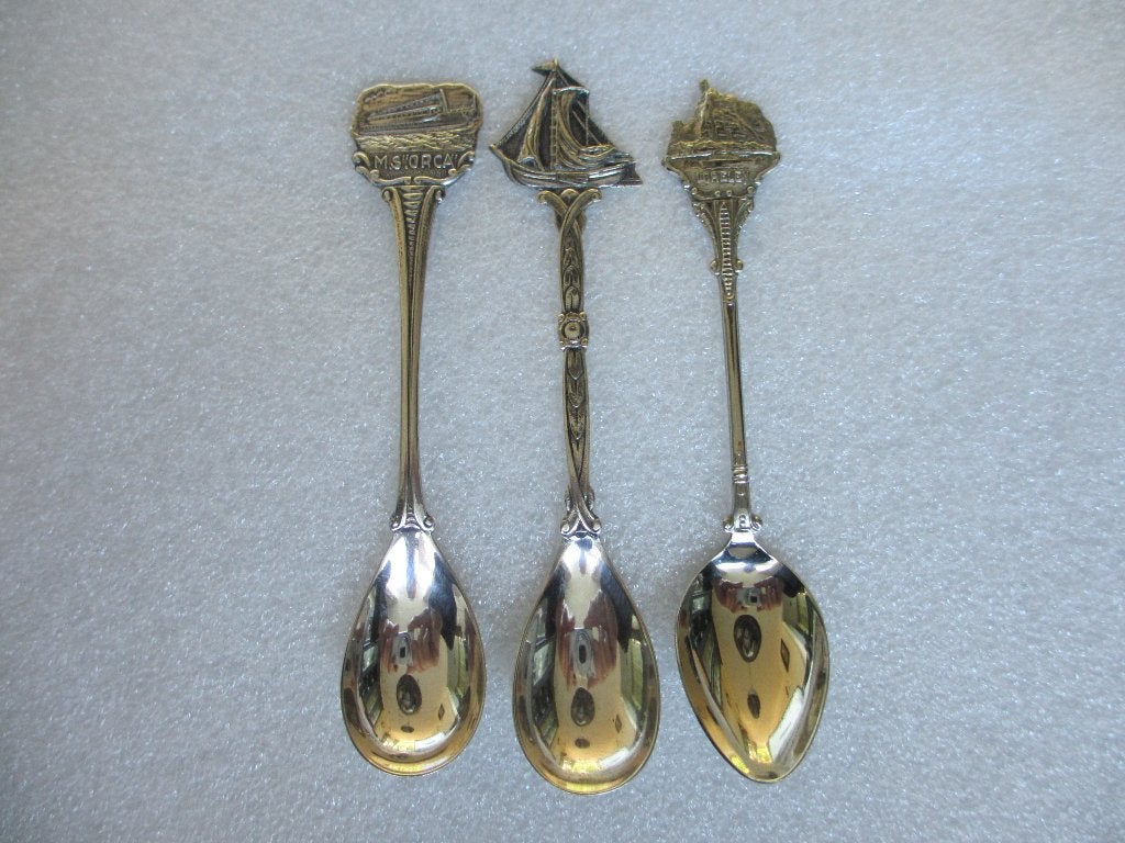 3 Mooie Oude Lepeltjes met schepen, Ophalen of Verzenden