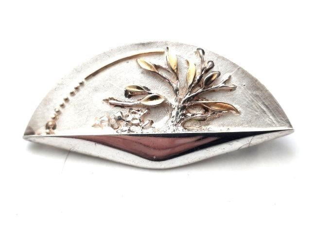 Prachtige zilveren broche met met vergulde boom, K&L (1544), Sieraden, Tassen en Uiterlijk, Broches, Ophalen, Zo goed als nieuw