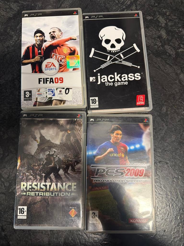 PSP Games: FIFA 09, Jackass, Resistance, PES 2009, Spelcomputers en Games, Gebruikt, 1 speler, Ophalen of Verzenden, Vanaf 16 jaar
