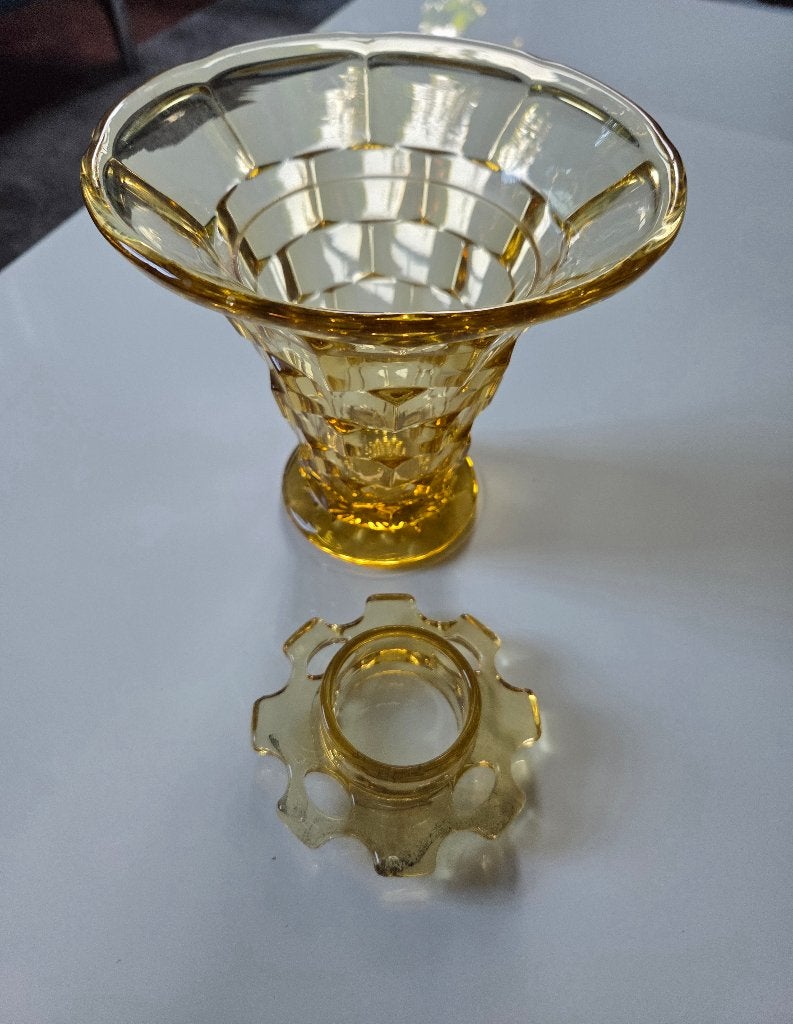 Art Deco vaas met bloemensteker frog, Ophalen of Verzenden, Zo goed als nieuw, Overige kleuren, Glas