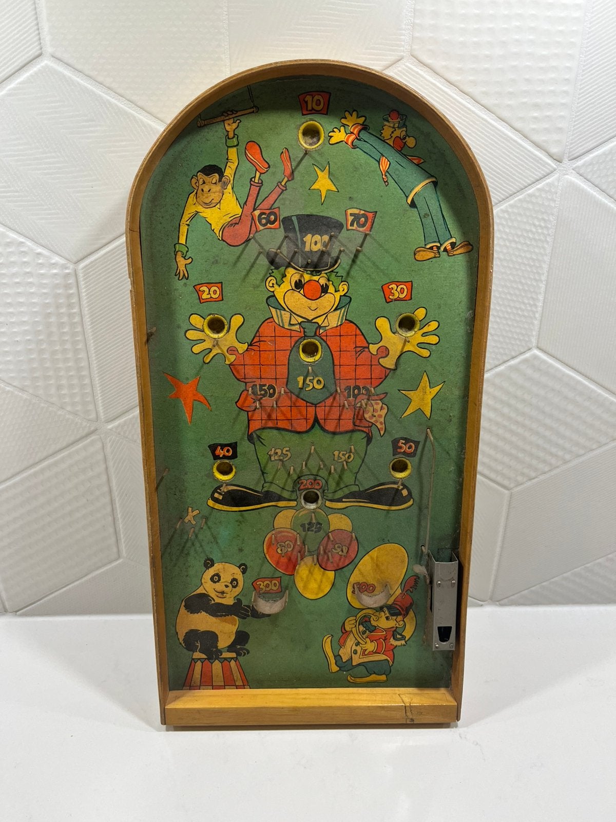 Houten bagatelle / mini-flipper kast – Sovjet Unie CCCP USSR, Antiek en Kunst, Antiek | Speelgoed, Verzenden