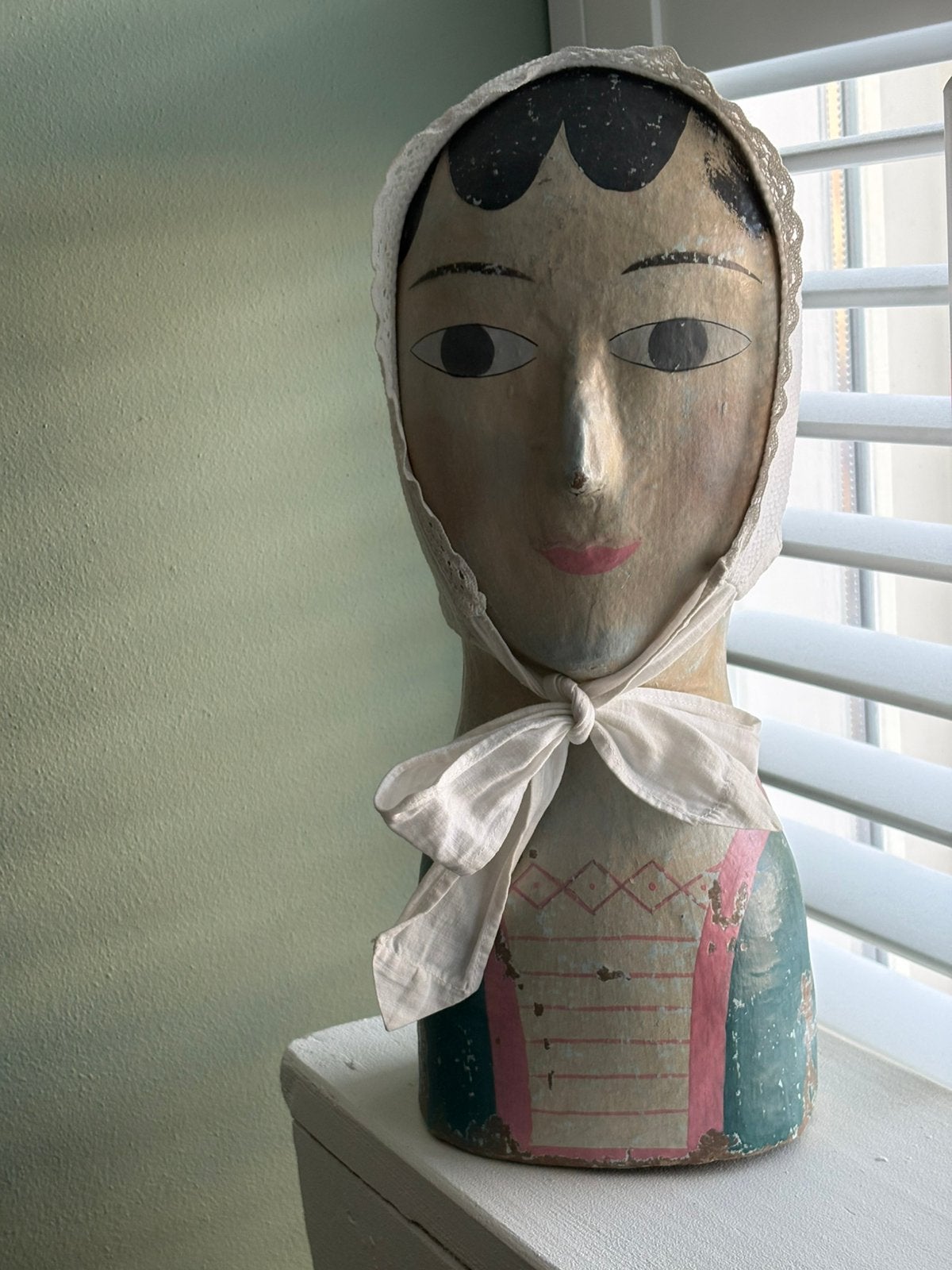 Antieke Marotte Hoofd van papier mache, Ophalen of Verzenden