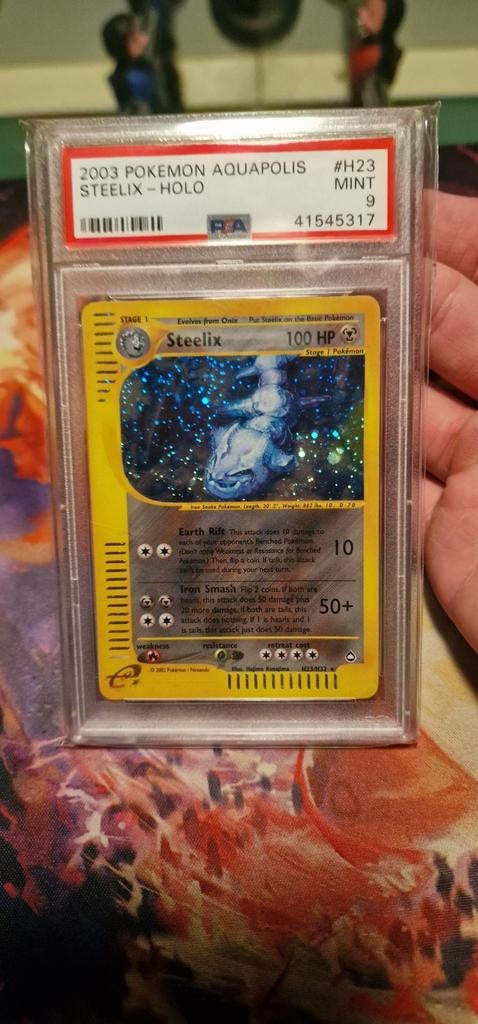 Steelix (Holo) H23 Aquapolis PSA 9 - pop 193, Ophalen of Verzenden, Nieuw, Losse kaart, Foil