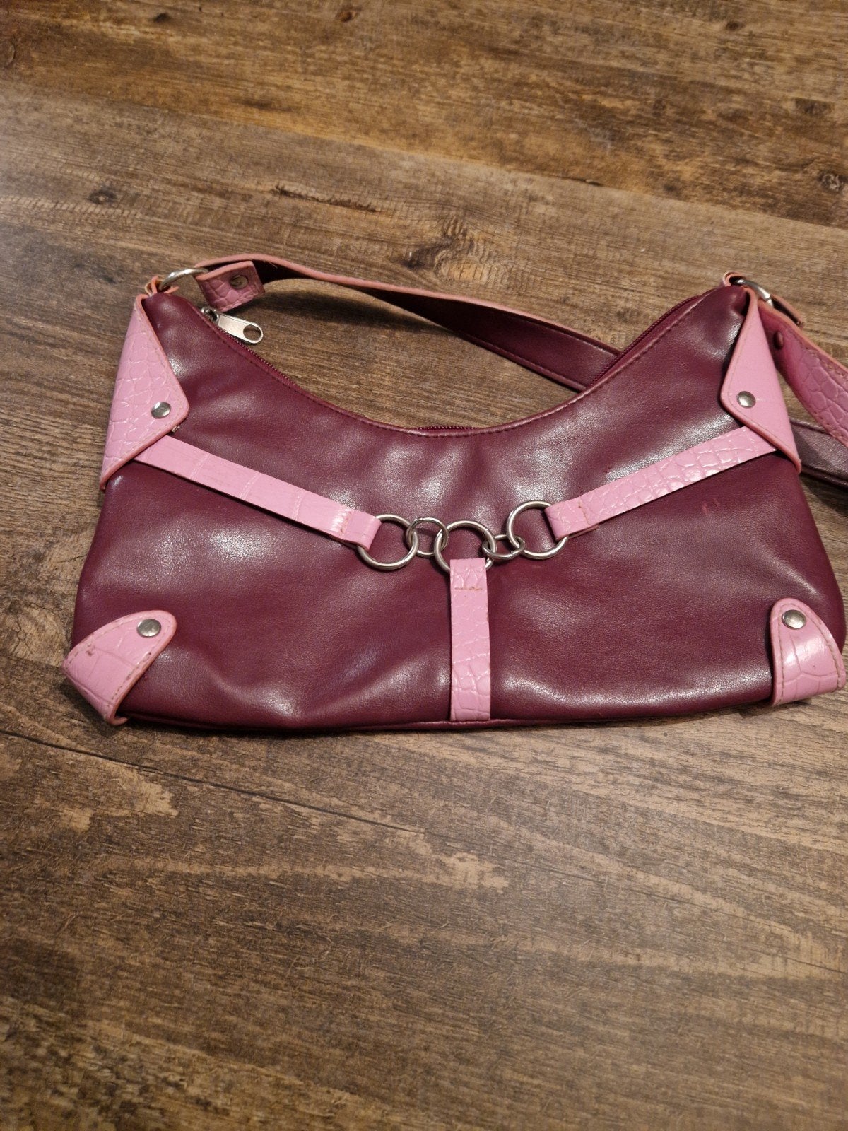 Stijlvolle paarse handtas met roze accenten, Ophalen of Verzenden, Gebruikt, Paars, Handtas