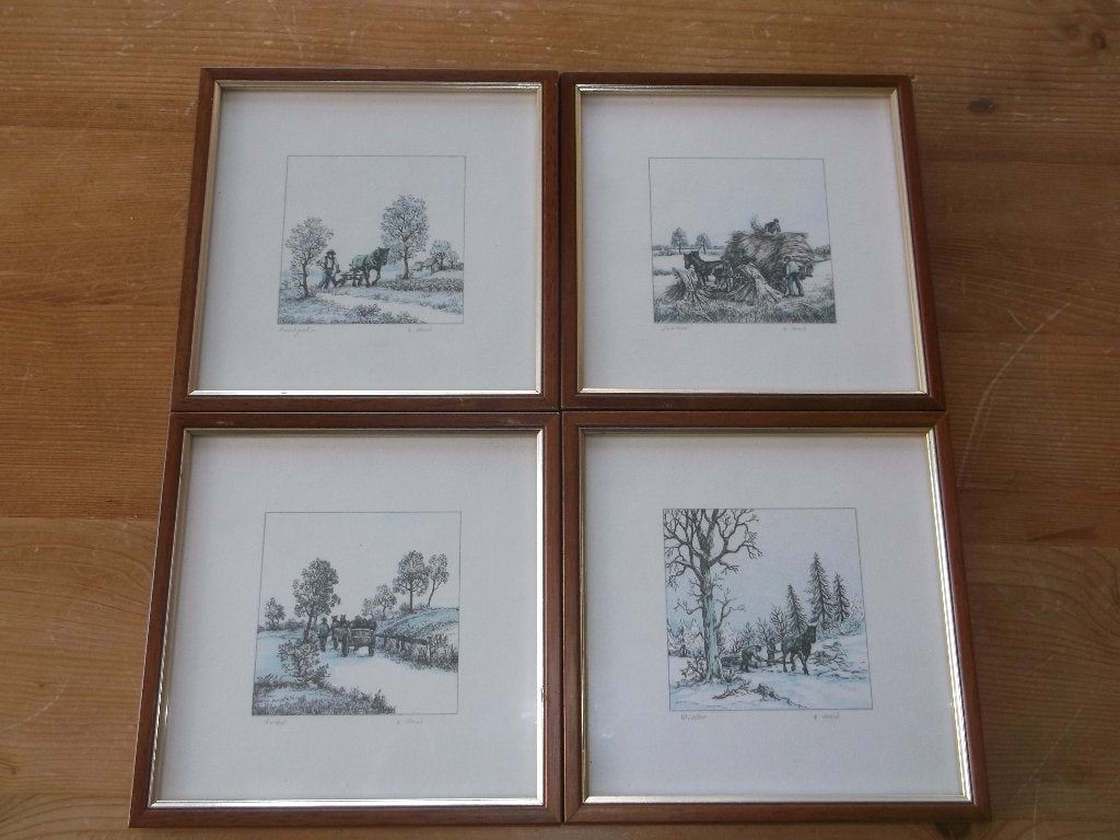 De vier jaargetijden; lente, zomer, herfst, winter., Ophalen of Verzenden, Zo goed als nieuw, Minder dan 50 cm, Print
