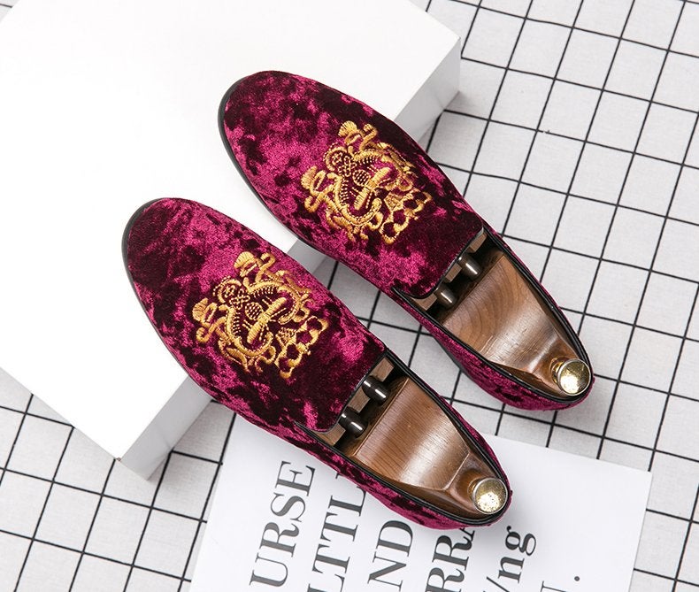 Rode fluwelen heren loafers schoenen mocassins luxe sjieke, Verzenden, Nieuw, Overige kleuren, Loafers