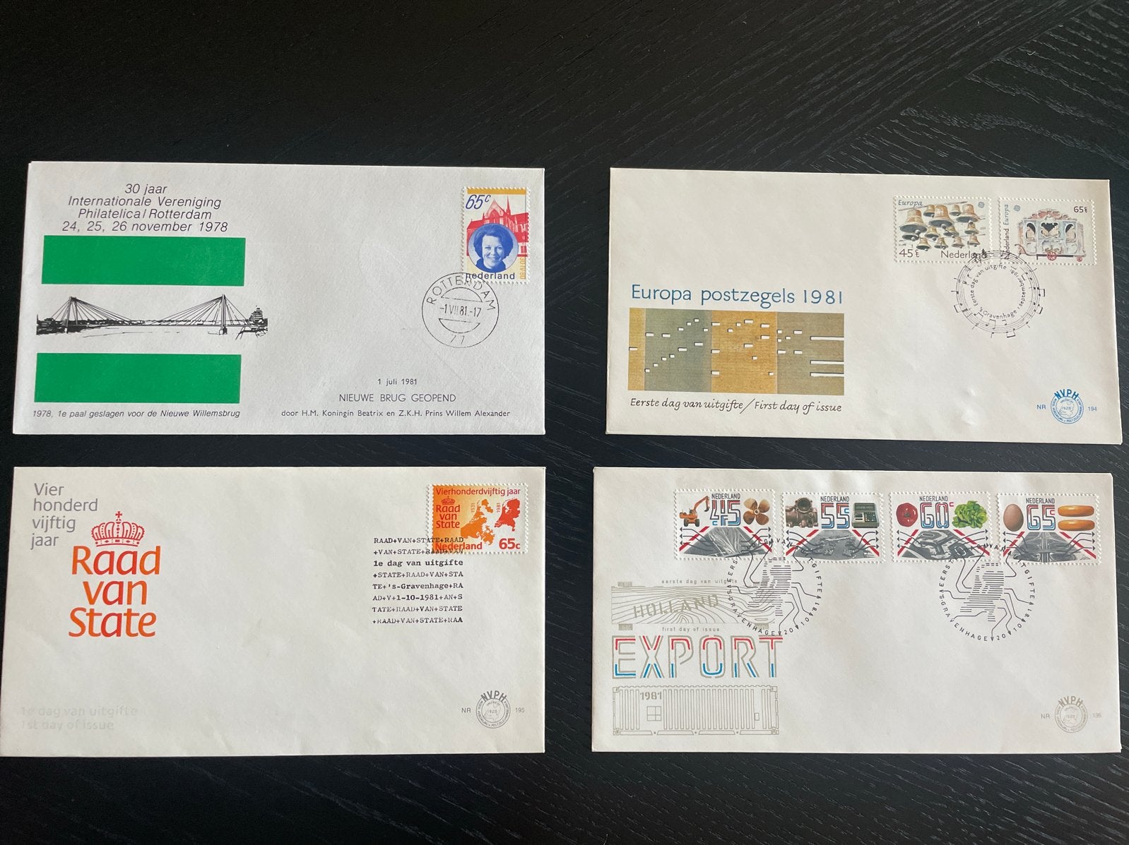 Collectie van 4 Nederlandse Eerste Dag Enveloppen (FDC), Postzegels en Munten, Ophalen of Verzenden, Onbeschreven, Nederland