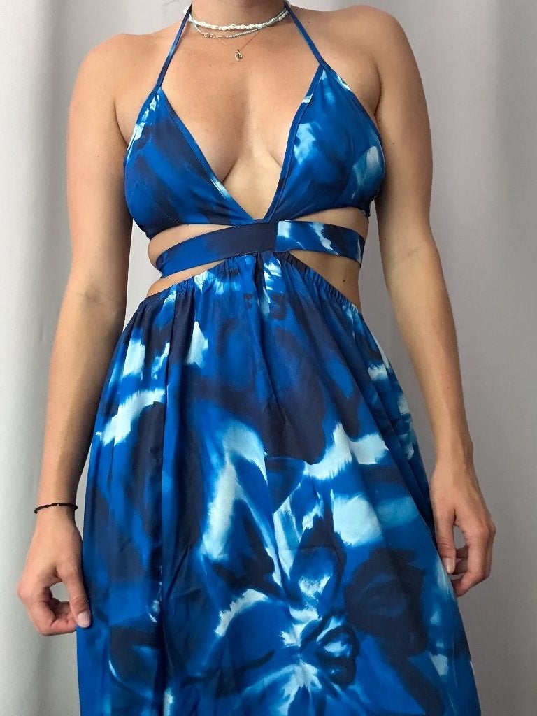 Blauwe luchtige jurk, Kleding | Dames, Jurken, Zo goed als nieuw, Maat 36 (S), Onder de knie, Shein