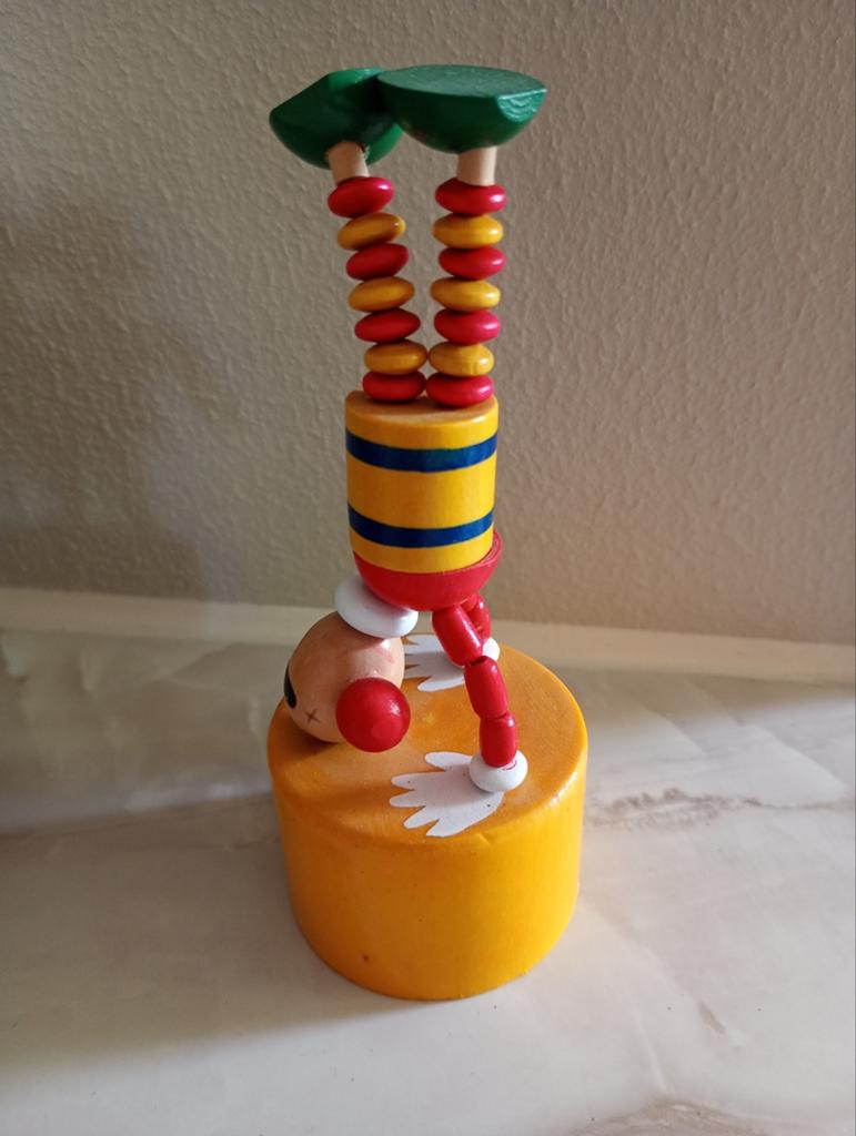 Houten drukpopje clown, Ophalen of Verzenden, Zo goed als nieuw