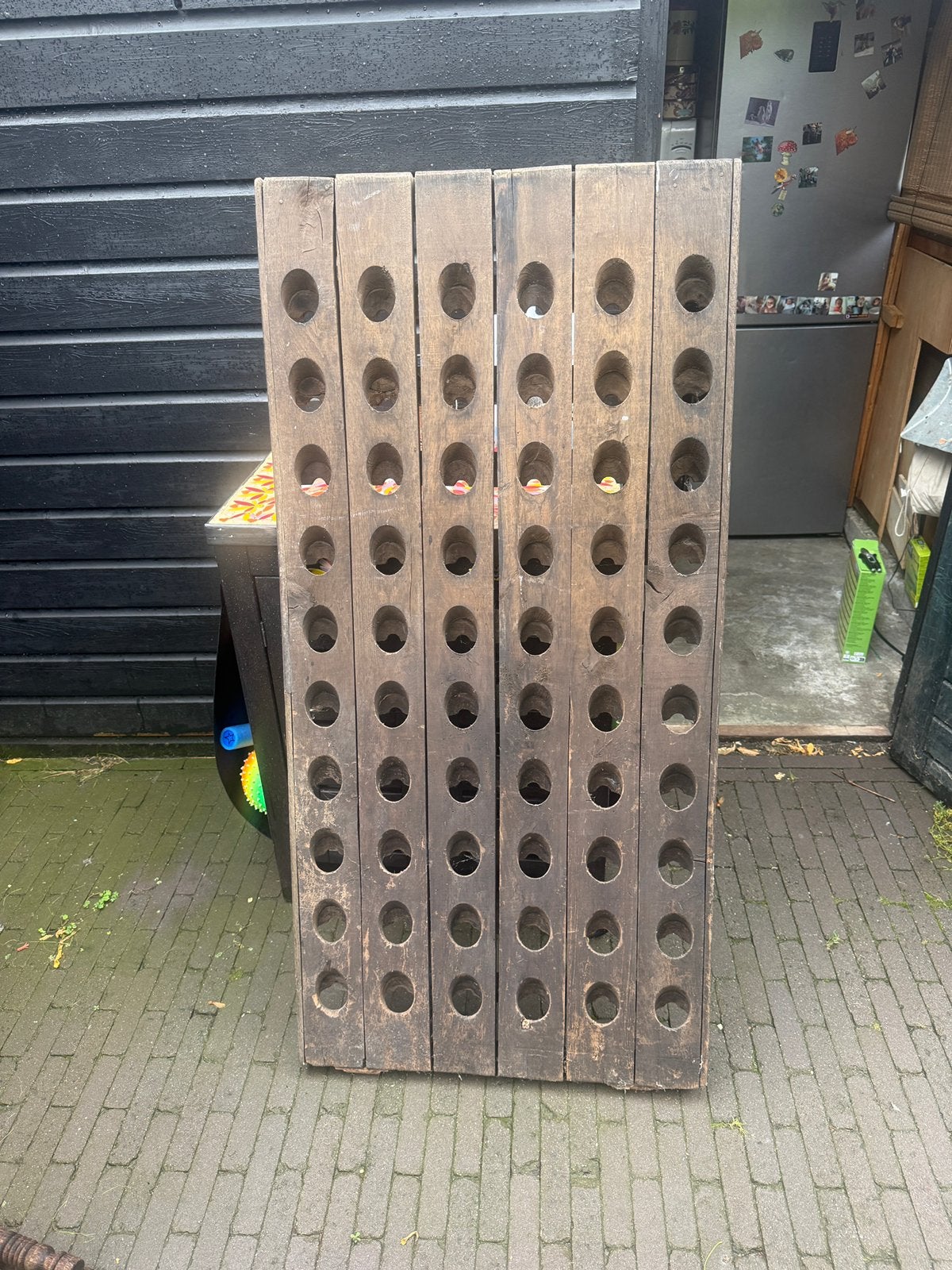 Karaktervol houten wijnrek /champagnerek, pupitre 60 flessen, Ophalen, Gebruikt, Hout