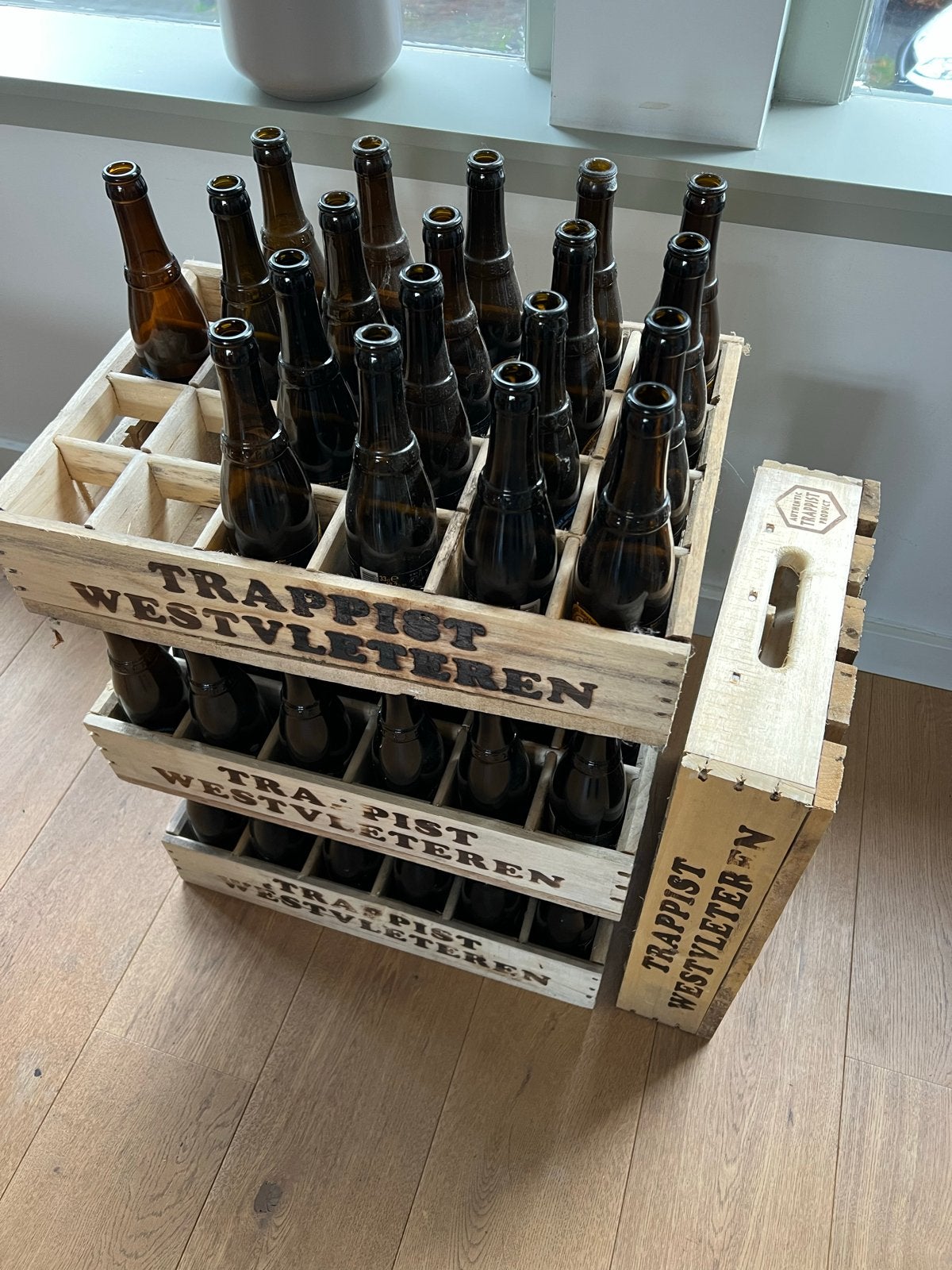 Trappist Westvleteren houten kratten met flessen, Ophalen, Gebruikt, Flesje(s), Overige merken