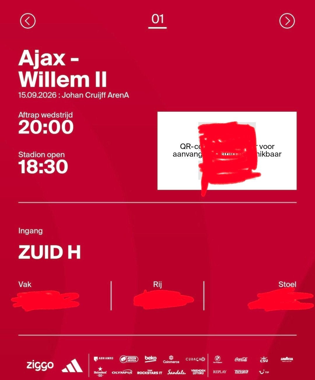 1x F-Side ticket | Ajax-Willem II (advertentie goed lezen!), Eén persoon
