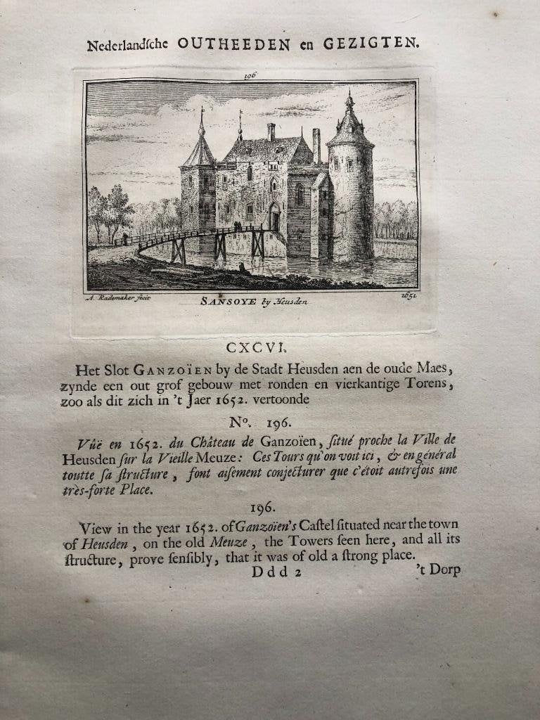 196 / Heusden Kasteel Sansoye Kopergravure 1732, Ophalen of Verzenden