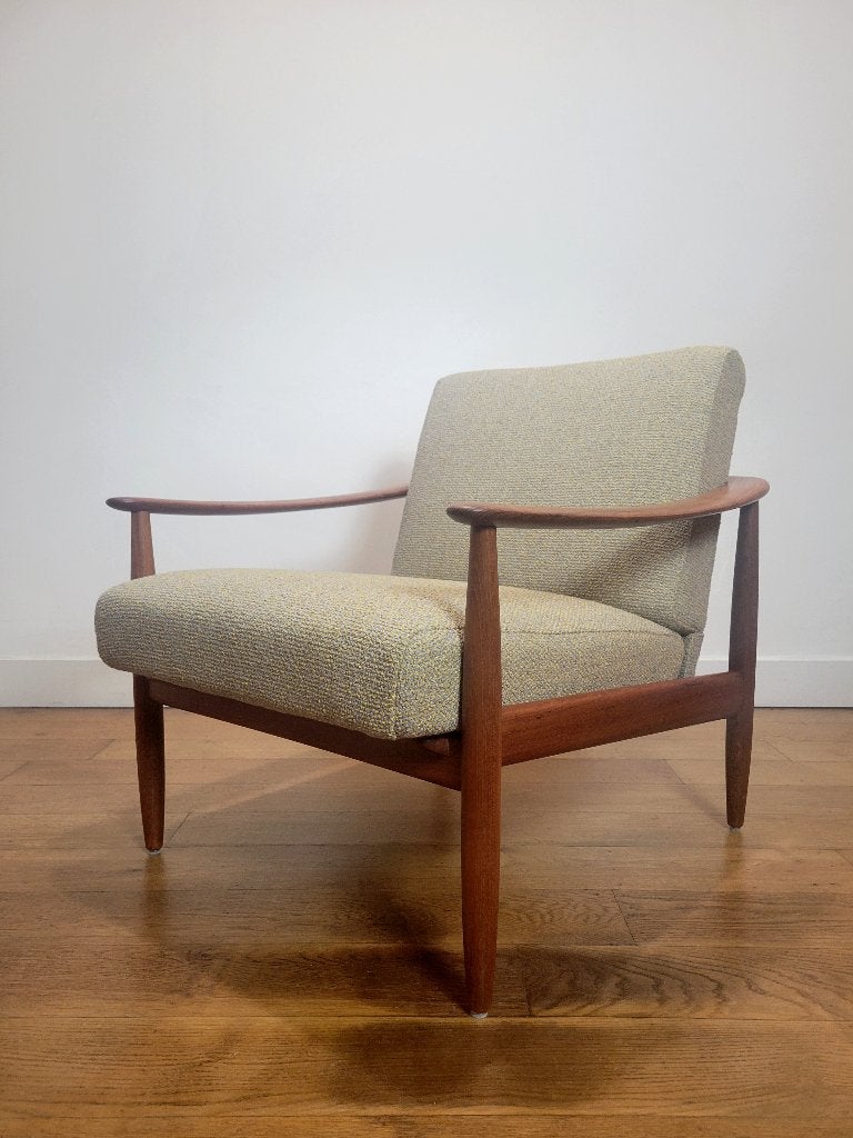 Vintage fauteuil in teak van Carl Straub, 1960, Ophalen, Gebruikt, 75 tot 100 cm, Stof