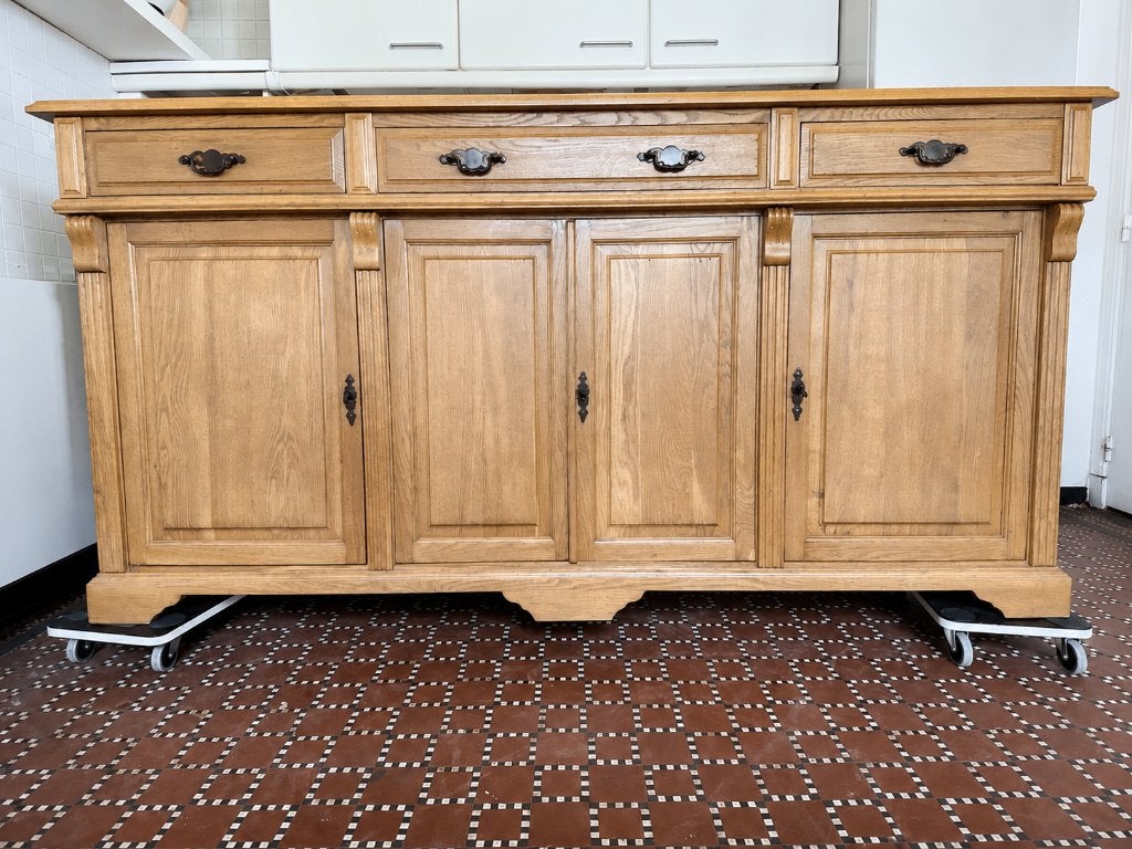 Landelijk dressoir van massief eikenhout 205 cm breed, Ophalen, Met deur(en), Eikenhout, 200 cm of meer