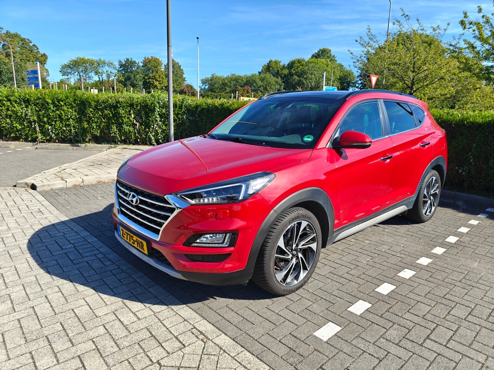 Hyundai Tucson 1.6 T-gdi 177pk 4WD 7-DCT 2018 Rood, Auto's, Automaat, Dealer onderhouden, 4 cilinders, Leder