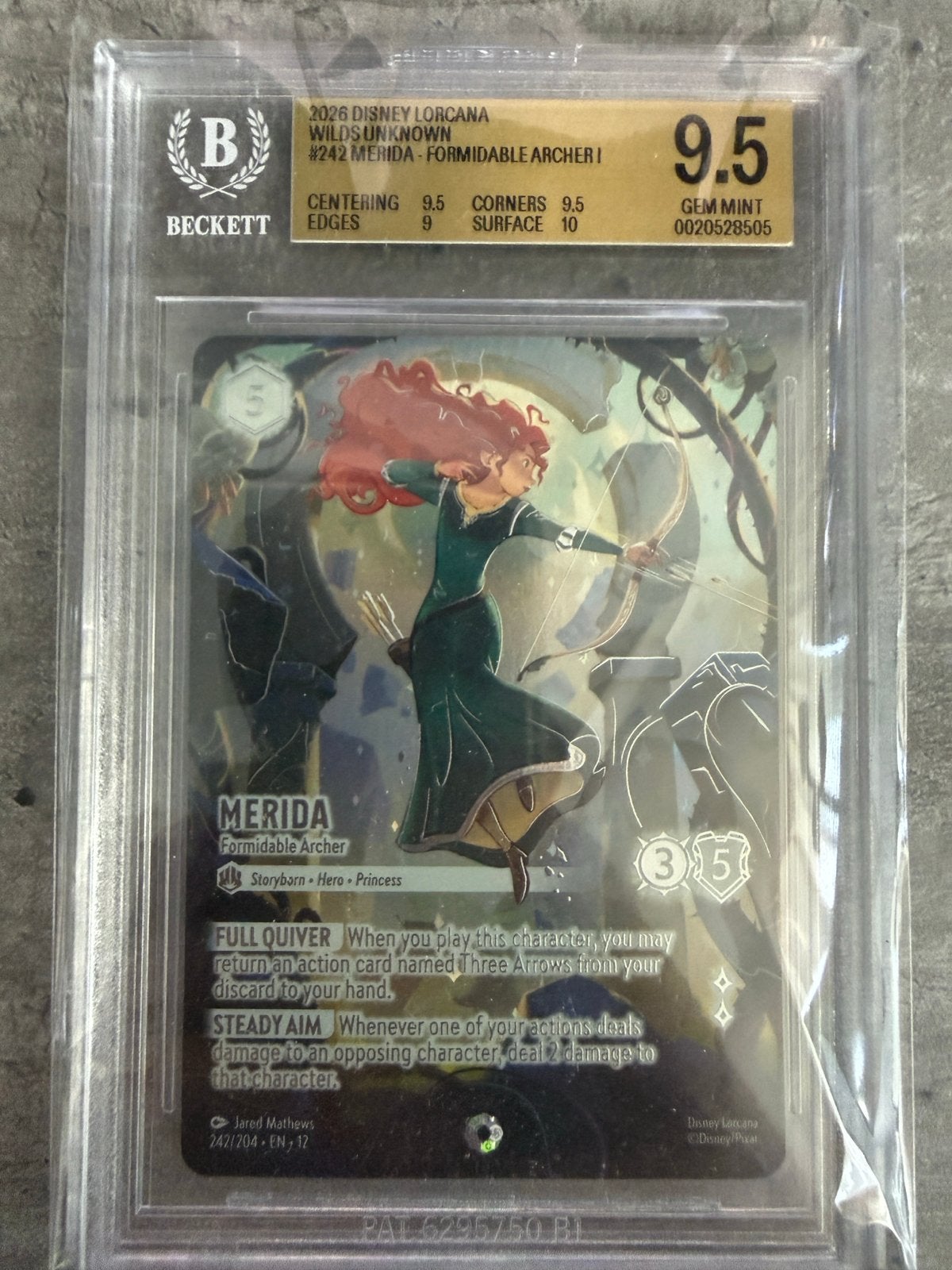 BGS 9.5 Disney Lorcana Merida Formidable Archer #242 Iconic, Hobby en Vrije tijd, Verzamelkaartspellen | Magic the Gathering, Ophalen of Verzenden