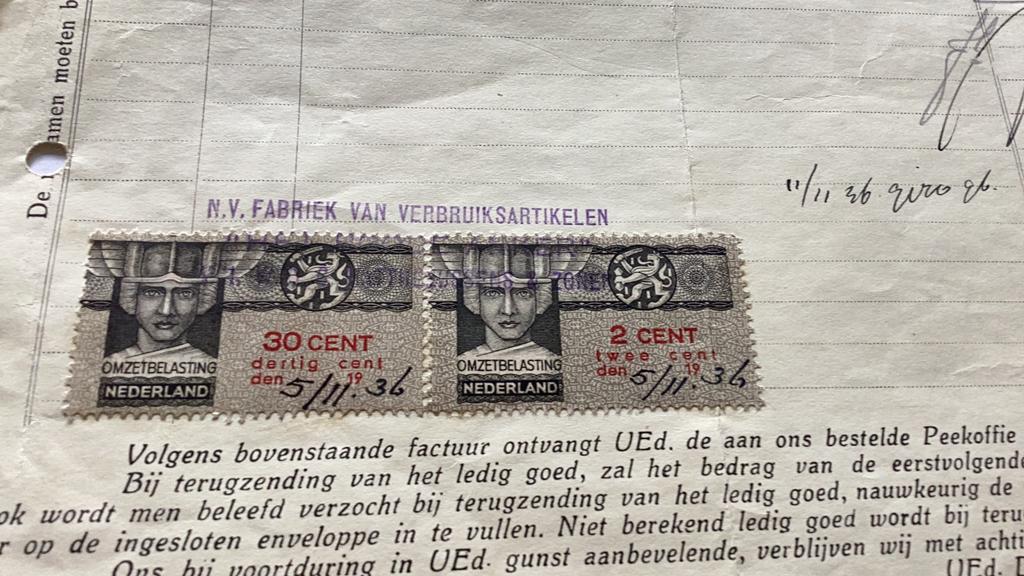 Ossendrecht oude factuur met omzetbelasting zegels 1936, Ophalen of Verzenden, Zo goed als nieuw, Overige typen