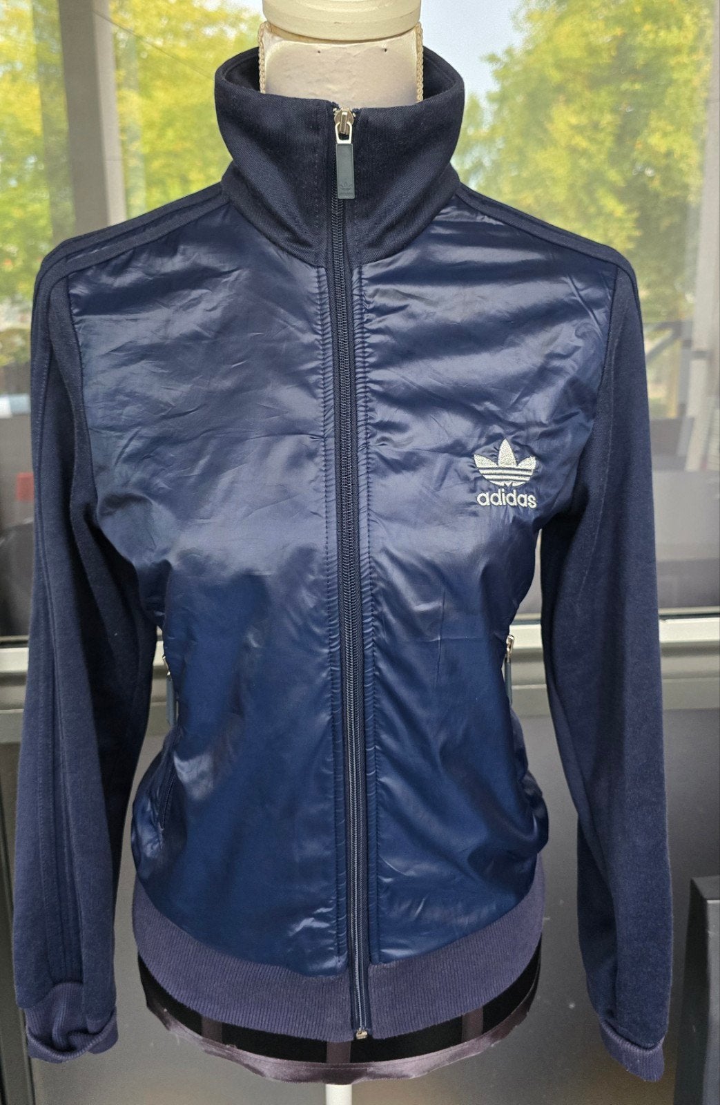 Vintage Adidas Originals Firebird Trainingsjack Navy Maat S, Adidas Originals, Maat 36 (S), Gedragen, Verzenden