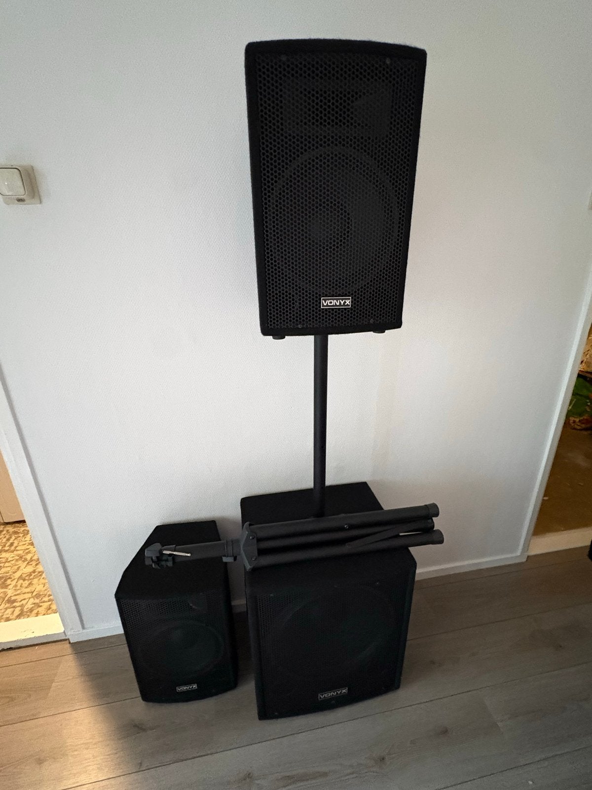 Vonyx PA set met 2 speakers en statieven, Ophalen of Verzenden, Gebruikt, Minder dan 500 watt, P.A.