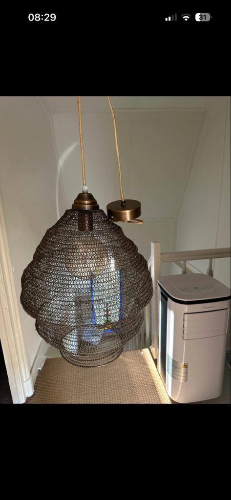 Visnet hanglamp met lamp - Zwaar materiaal, Ophalen of Verzenden, Gebruikt, Metaal, Minder dan 50 cm