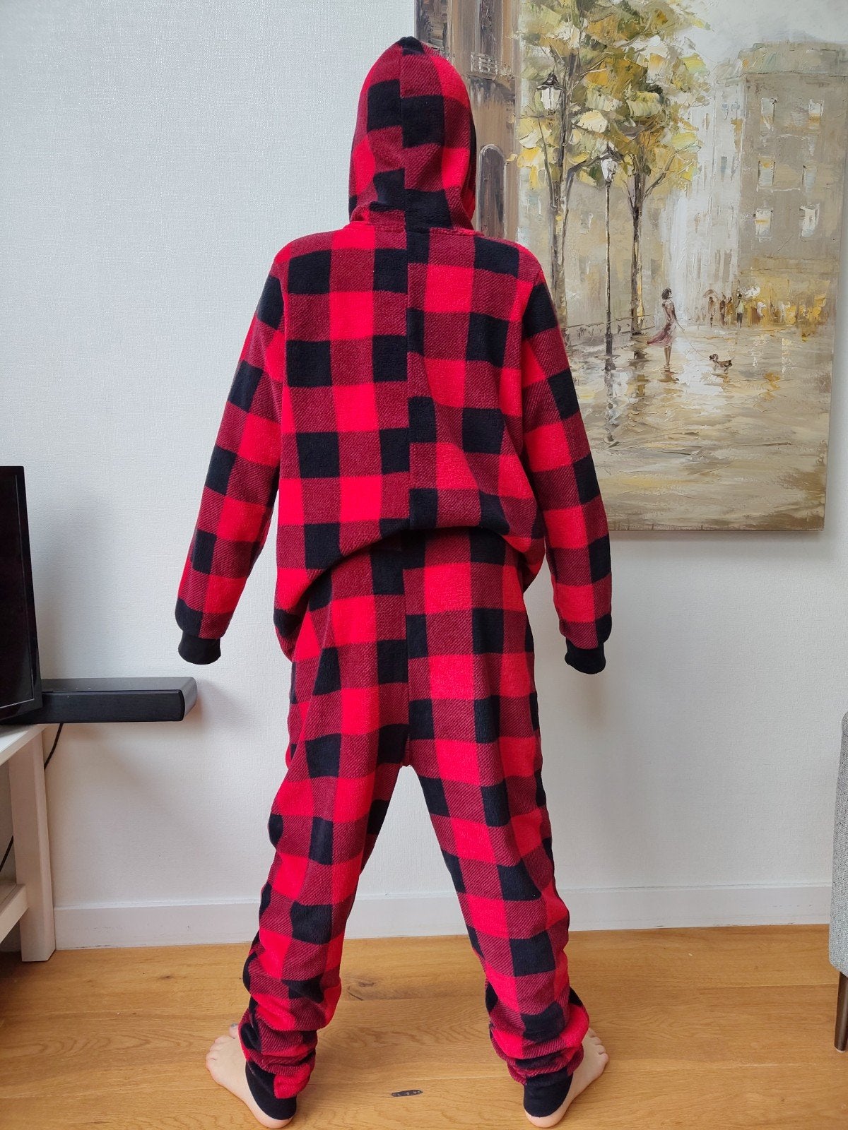 Comfortabele Onesie Rood Zwart Geruit Maat M, Ophalen, Gedragen, Maat 38/40 (M), Rood