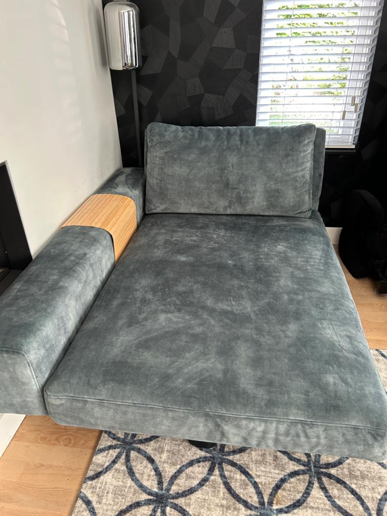 Chaise longue bank groen/blauw, Ophalen, Eenpersoons, Zo goed als nieuw, Minder dan 150 cm