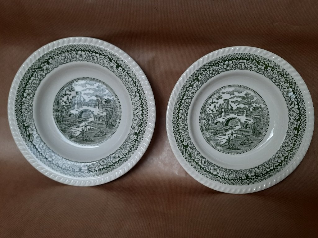 Prachtige set van 2 vintage Engelse borden groen landschap, Ophalen