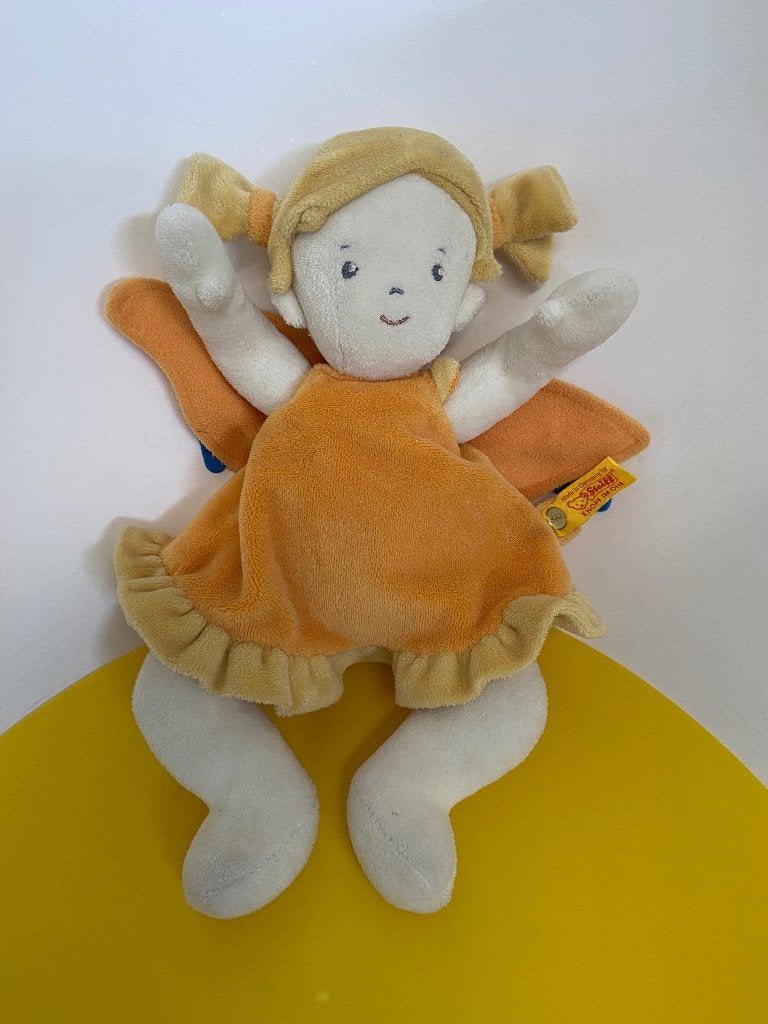 K3754 Steiff pop popje met geel jurkje, Ophalen of Verzenden, Zo goed als nieuw, Overige typen