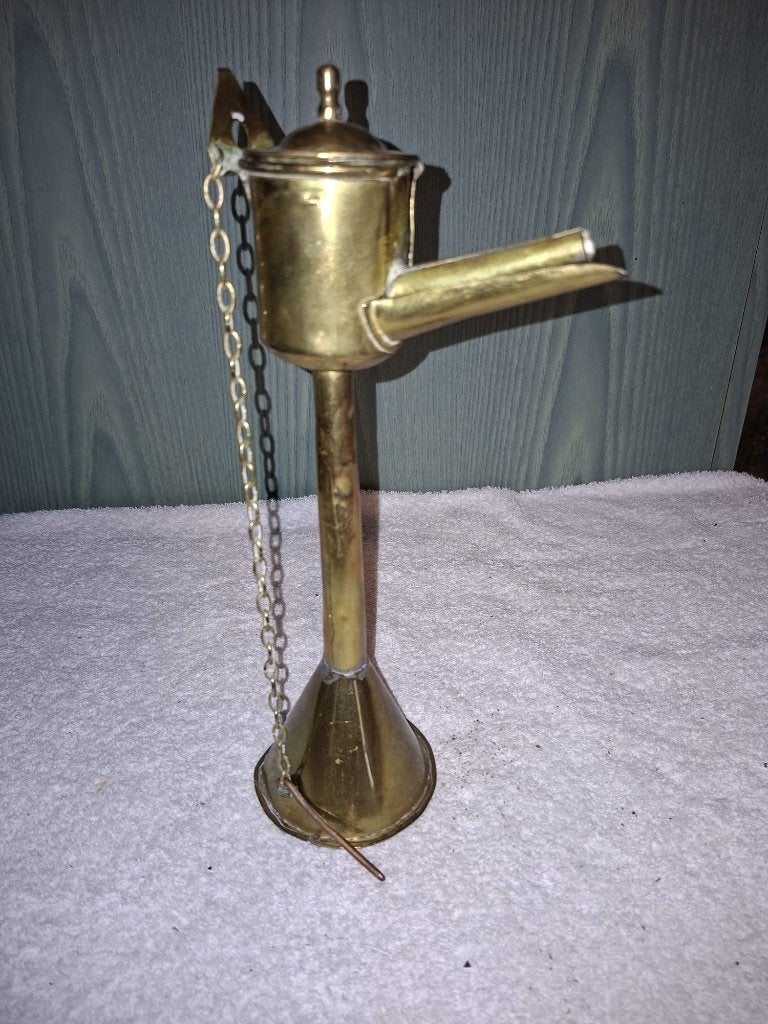 oude koperen olielamp, begin 1900, Antiek en Kunst, Ophalen of Verzenden