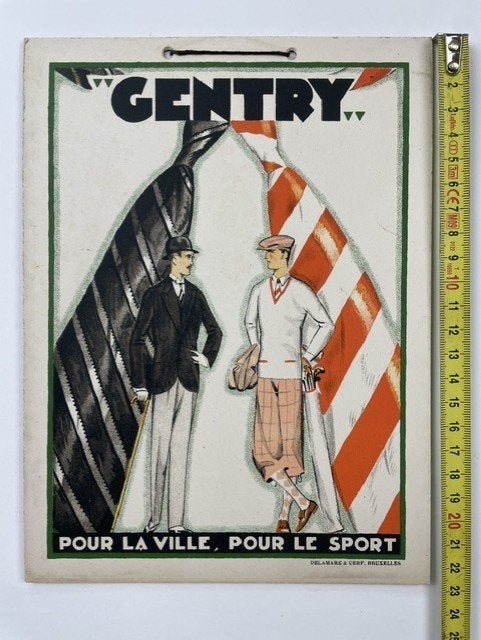 antiek reklame schildje voor stropdassen 'GENTRY' rond 1920, Verzamelen, Ophalen of Verzenden, Gebruikt, Reclamebord