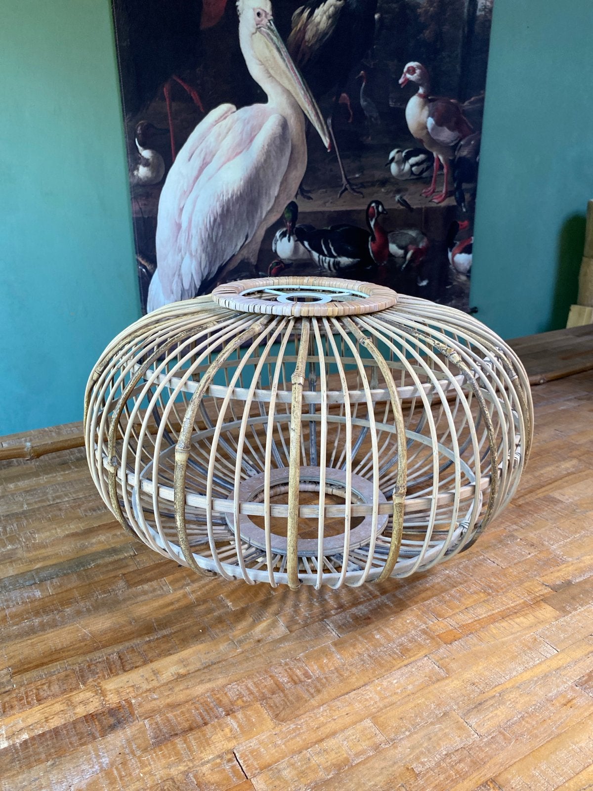 Rotan Hanglamp - Ø 45 cm, Ophalen of Verzenden, Zo goed als nieuw, Natuurlijk materiaal, E27 (groot)