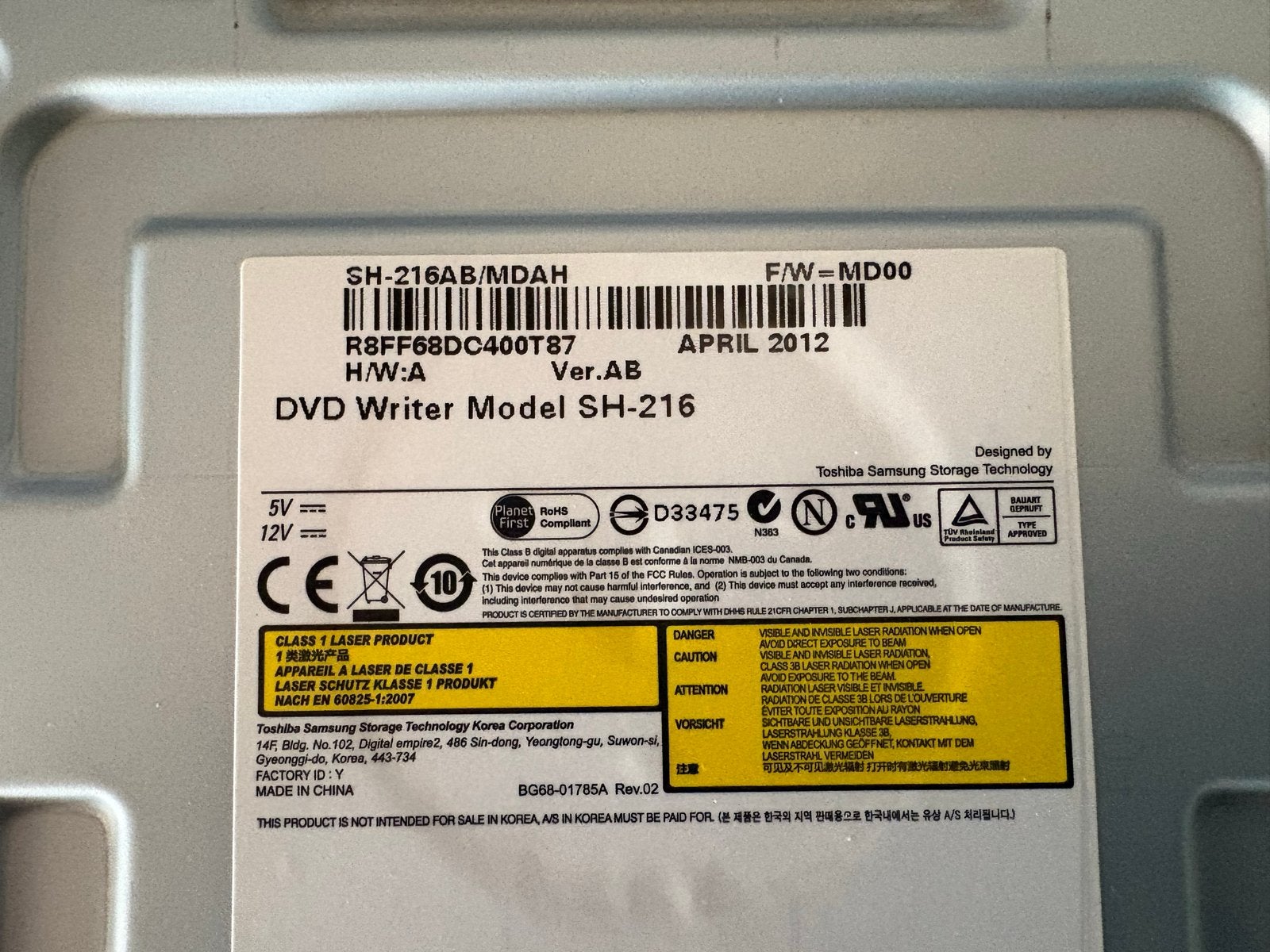 Samsung SH-216AB DVD Writer - Intern, Computers en Software, Intern, Gebruikt, Ophalen of Verzenden, Windows