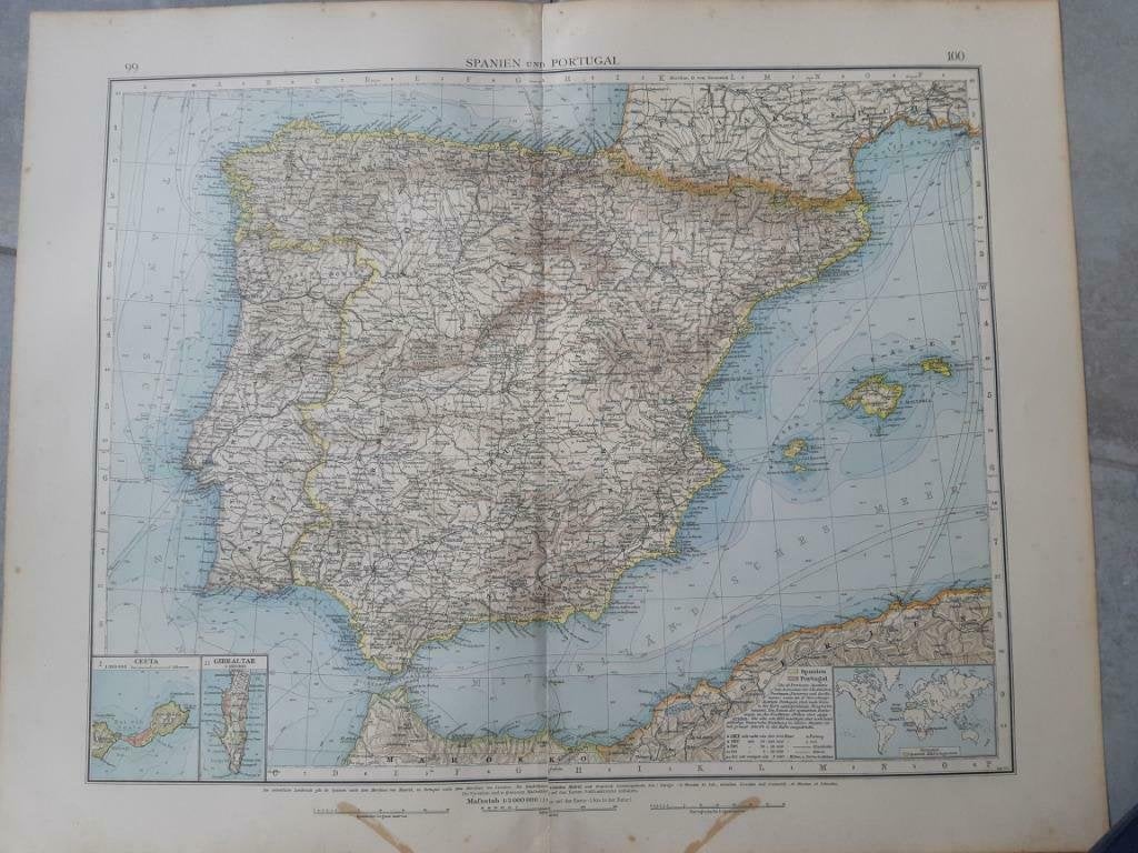 99-100 / Plattegrond van Portugal en Spanje Litho uit 1899, Ophalen of Verzenden