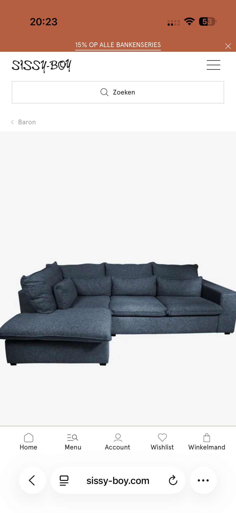 GEZOCHT: Sissy Boy Baron 2,5-zits loungebank donkerblauw/gro, Gebruikt, Hoekbank, Driepersoons, Ophalen of Verzenden