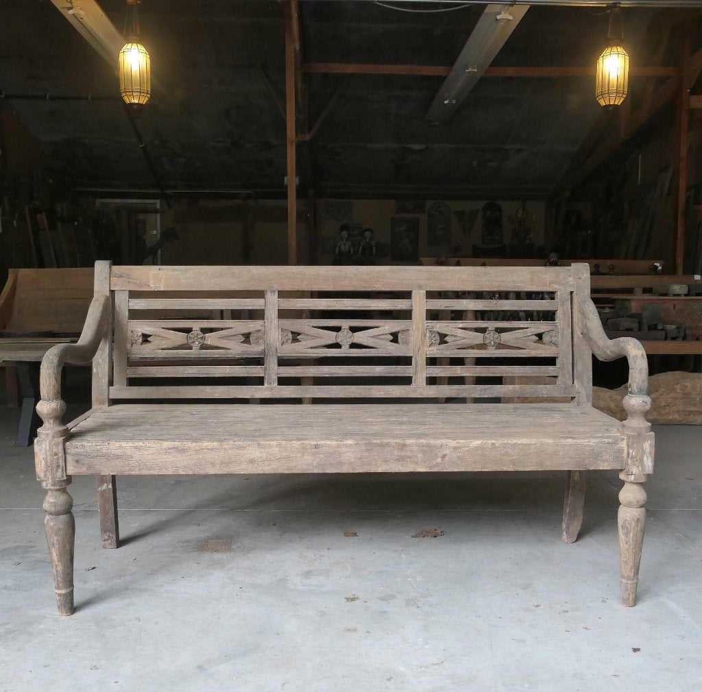 Antieke stationsbank RQ37 oud hout teak bank tuin Ibiza Bali