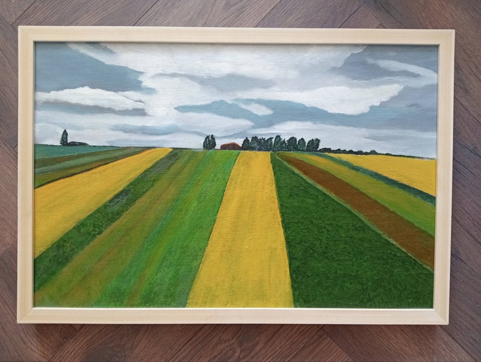 Hollands Landschap akkers met lucht. Olieverf op doek, Ophalen of Verzenden