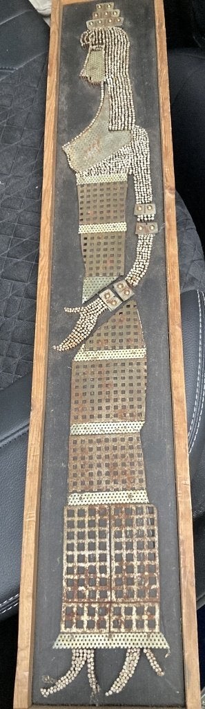 Wand plaquette spijkerbeeld baklijst 67x12x4 cm. handgemaakt, Antiek en Kunst, Verzenden