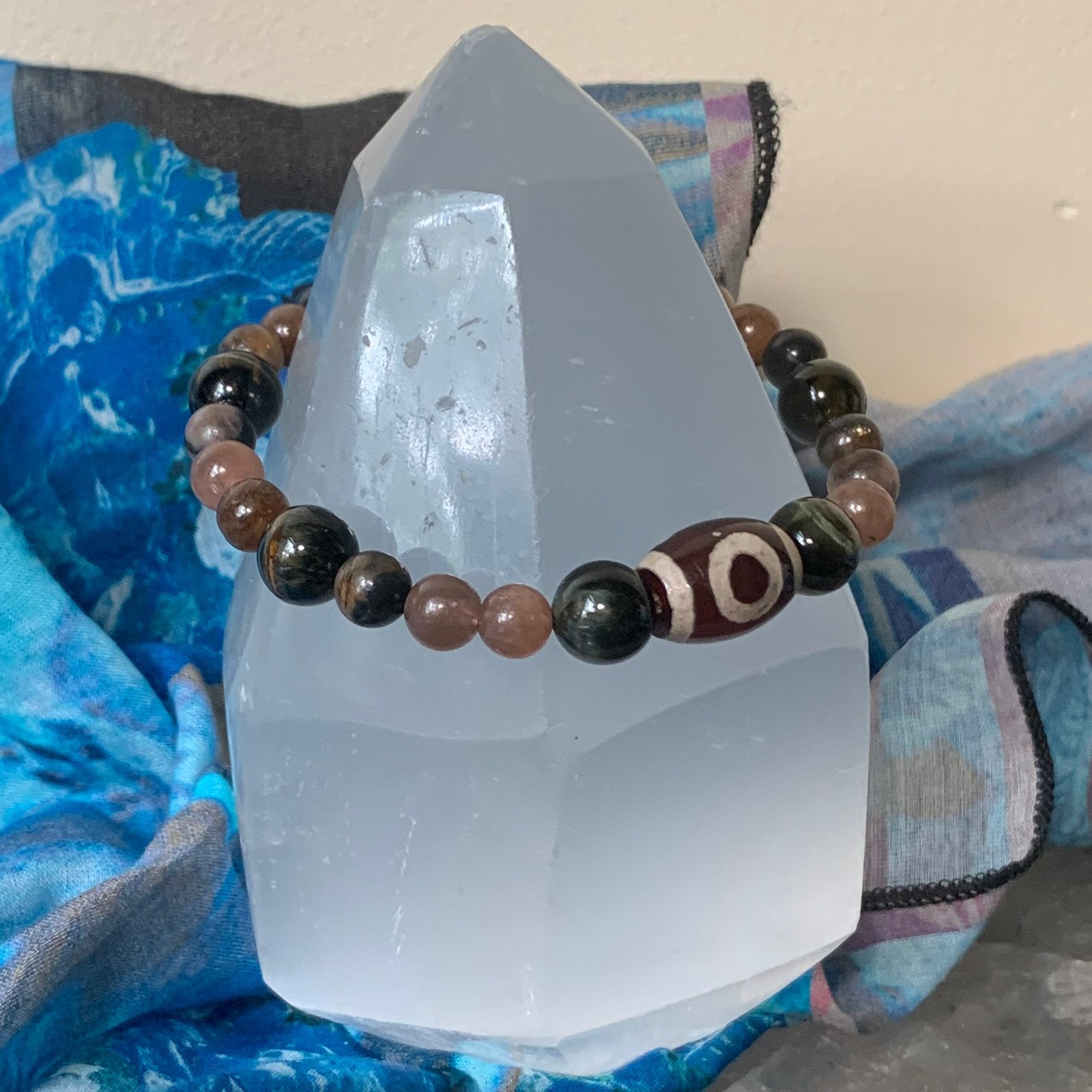 Chiastioliet dzi bead vertrouwen beschermt geluk zeldzaam, Met bedels of kralen, Bruin, Magnolia11, Nieuw