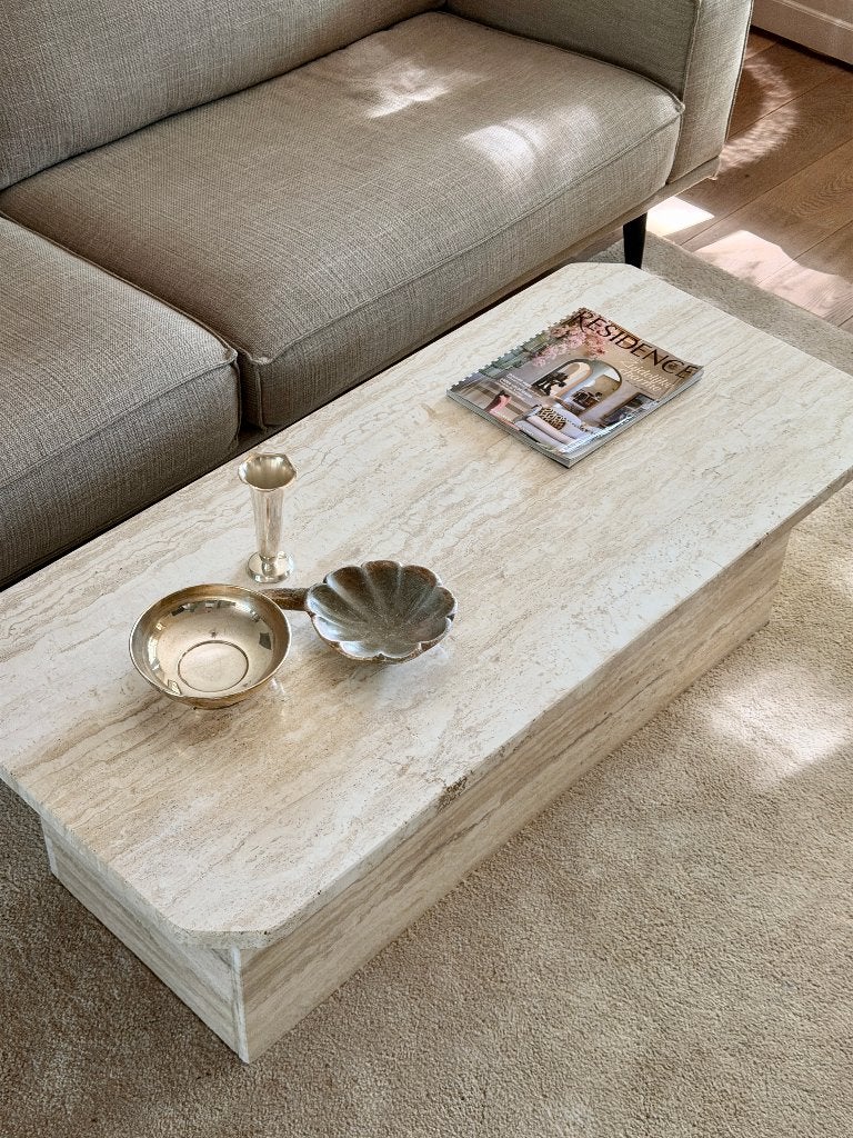 Travertin Salontafel / Coffee Table Vintage Natuursteen, Ophalen, Overige materialen, 100 tot 150 cm, Minder dan 50 cm