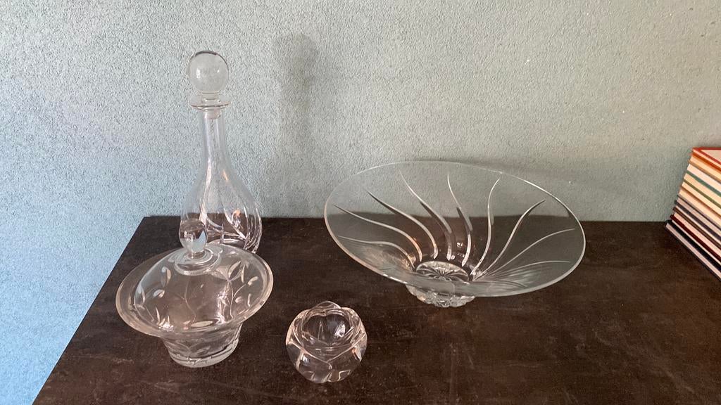 Kristallen karaf , windlicht , fruitschaal , bonbon AH, Ophalen of Verzenden, Zo goed als nieuw, Glas of Kopje