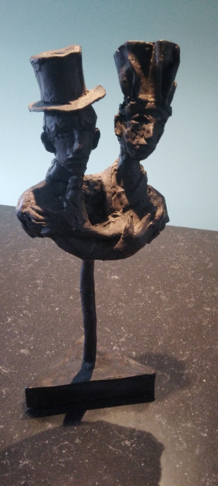 Bronzen beeld met certificaat, Antiek en Kunst, Groep mensen, Brons, Zwart, Beeld