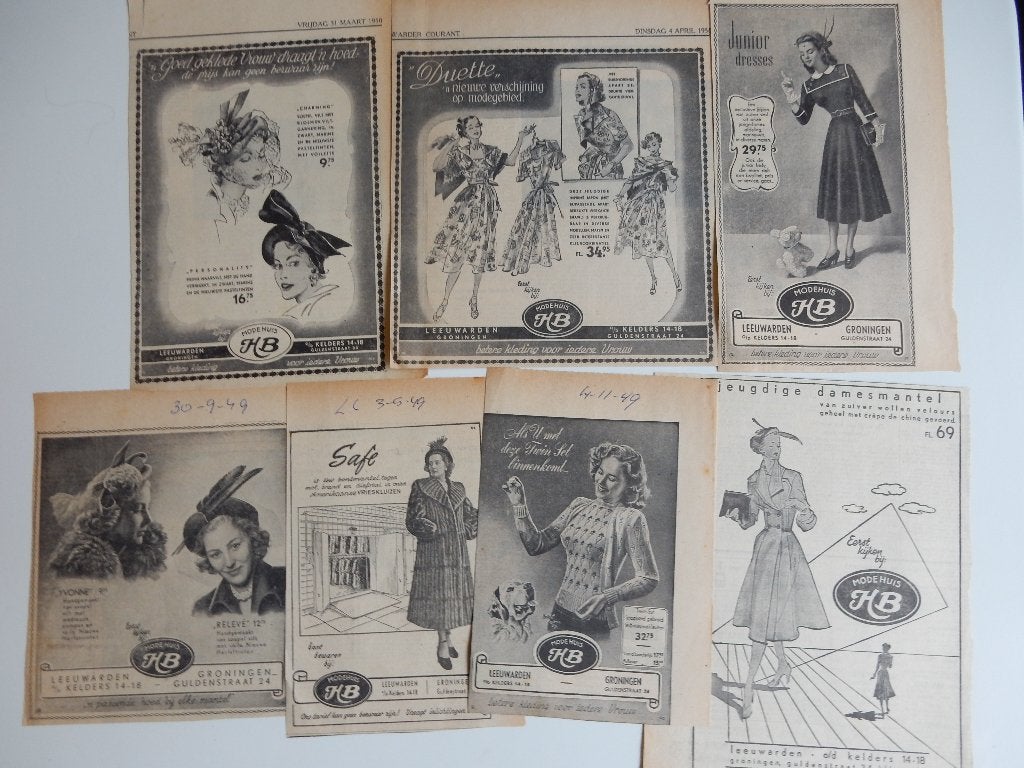 7 x reclame adv. HB modehuis uit Leeuwarder courant (1)., Verzamelen, Ophalen of Verzenden, 1980 tot heden, Nederland, Knipsel(s)
