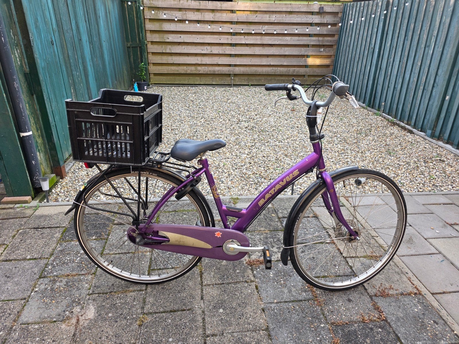 Batavus damesfiets paars met krat 48cm, 47 tot 50 cm, Ophalen, Gebruikt, Batavus
