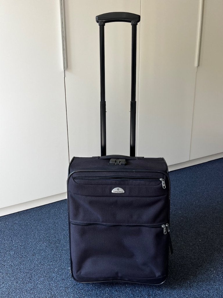 Blauwe Samsonite trolley / handbagage koffer, Wieltjes, Gebruikt, 50 tot 60 cm, Ophalen of Verzenden