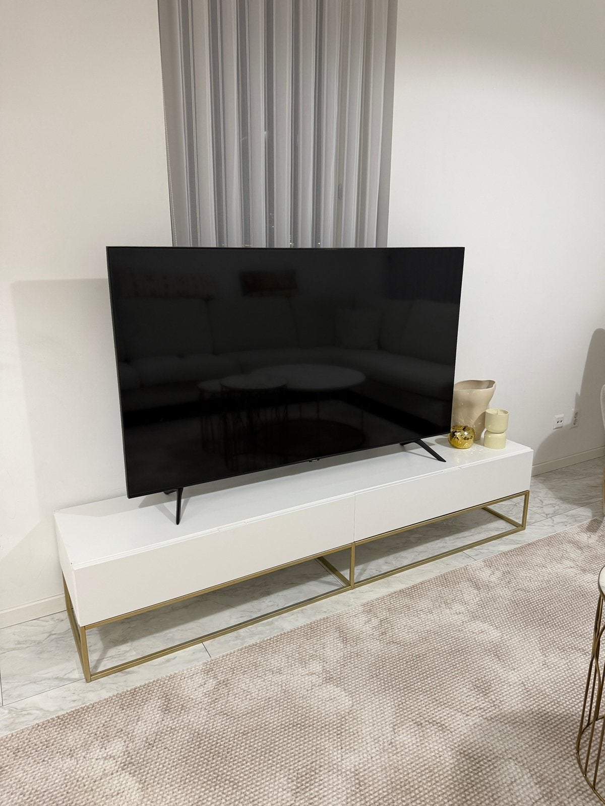 Tv meubel wit goud messing, Ophalen, 150 tot 200 cm, Zo goed als nieuw, Minder dan 100 cm