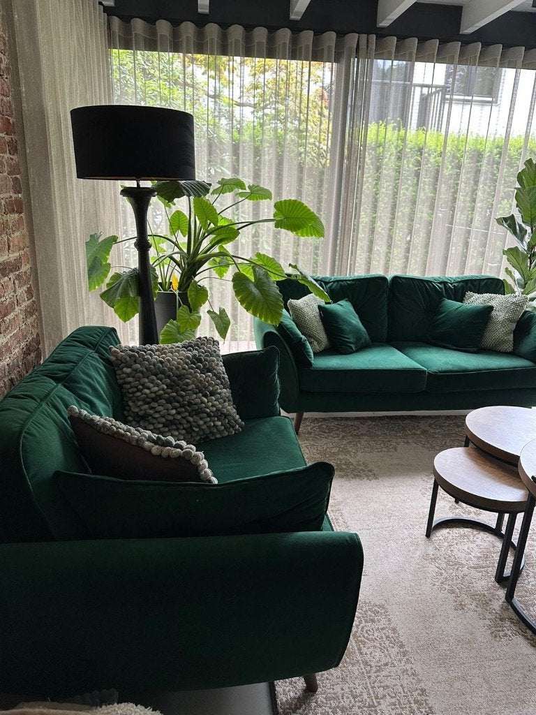 2-delig bankstel velvet in kleur forest green, Huis en Inrichting, Ophalen, 150 tot 200 cm, 75 tot 100 cm, Zo goed als nieuw